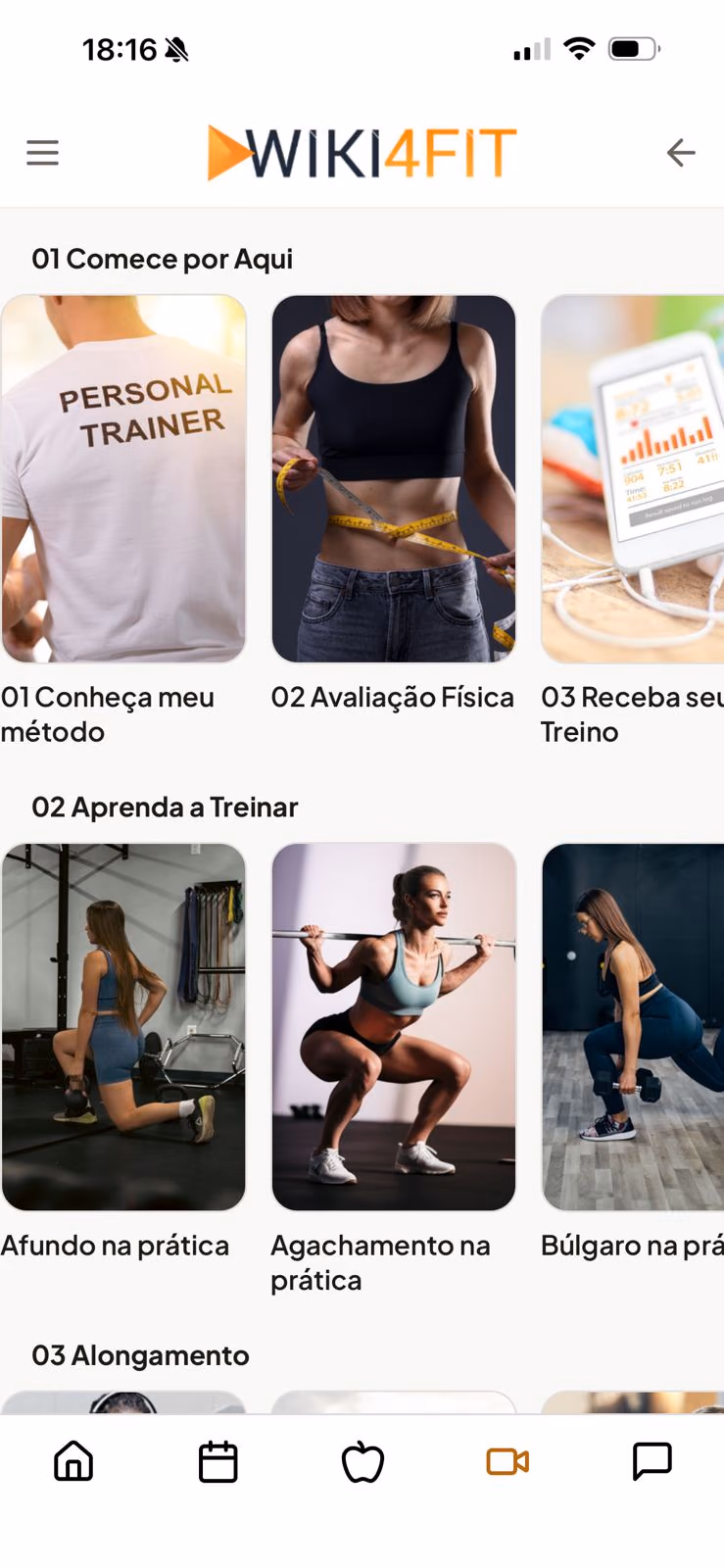 Aulas gravadas no aplicativo Wiki4Fit